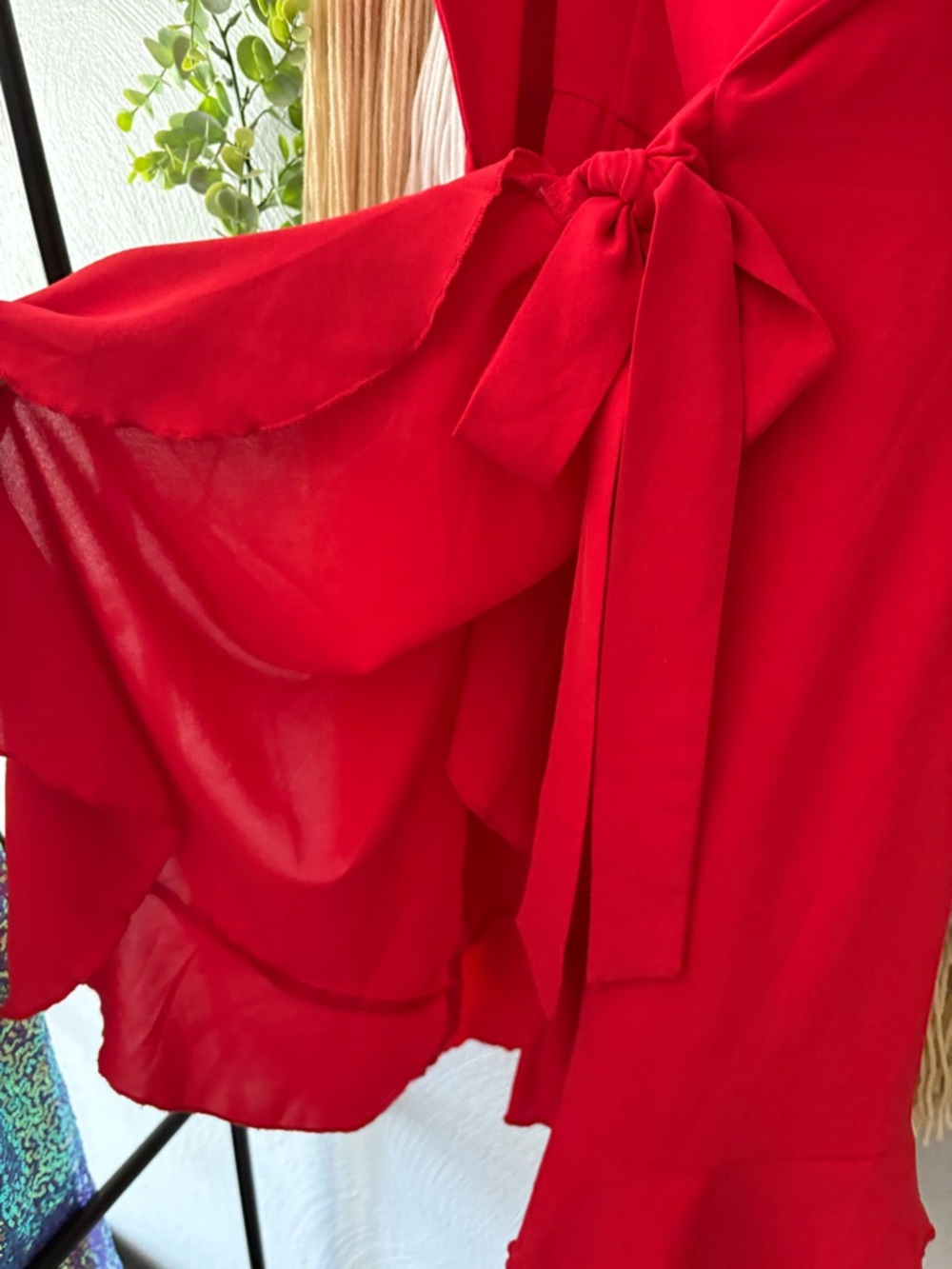 ✨ Buy One Get One Free ✨Red Puff-Sleeve Wrap Mini Dress - Picture 4 of 5